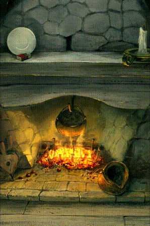 An old
                  cottage fireplace, with a comfortable fire.