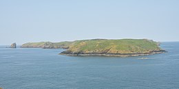 Photo of the
                  green, but otherwise barren Skomer Island