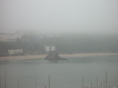Tenby rock in the fog